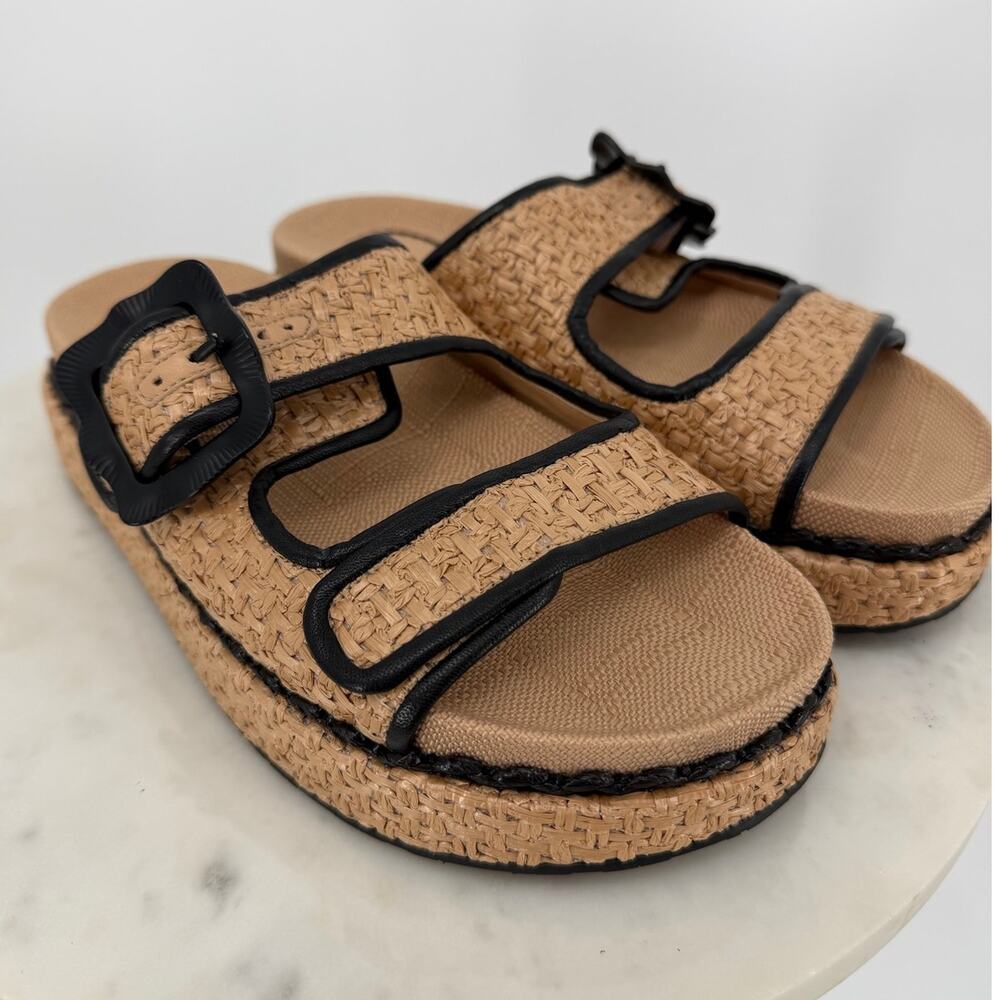 Larroude Maui Slide Natural Raffia Black Trim Sandals Size 7 - Picture 4 of 7